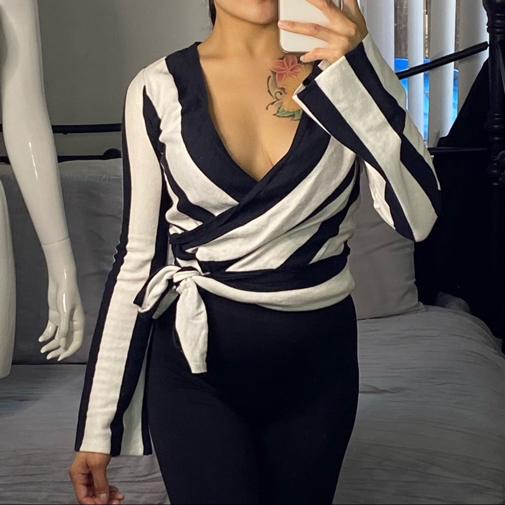 topshop striped long sleeve side tie top